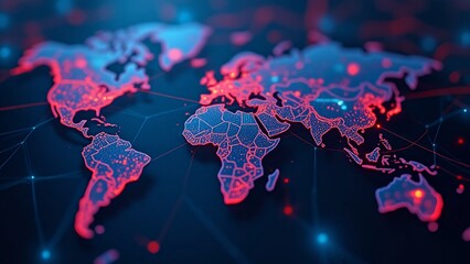 Global network communication with international connections for business around 3d world map, financial exchange, Internet of Things (IoT), blockchain technology, worldwide forex, abstract concept