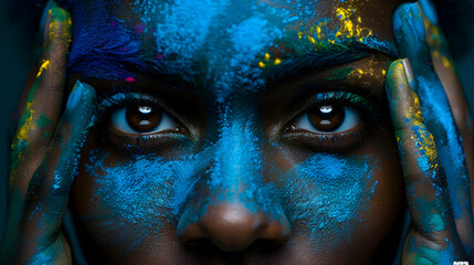 Poster - Womans Face Covered With Colorful Paints For Holi