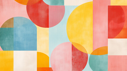 Colorful neo-geometric abstract illustration in mid-century modern minimalist bauhaus style.