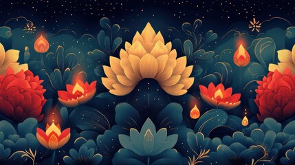 Wall Mural - A traditional Diwali wallpaper with intricate patterns, warm tones, and festive elements