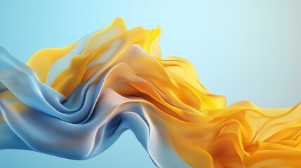 Canvas Print - Waves of blue and yellow fabric gracefully flowing together against a soft pastel backdrop