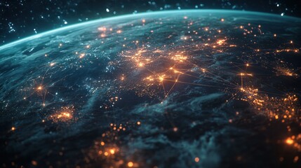 Poster - Earth at Night with Interconnected City Lights and Lines