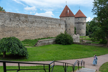 Tallinn fortress castle walls. Old city Toompea hill estonia