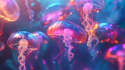 Wall Mural - Charming rainbow jellyfish glowing in a magical dream image