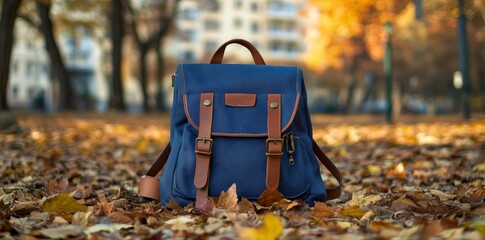 In the foreground, a backpack suggests traveling and adventure.