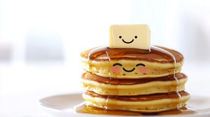 Wall Mural - Smiling pancakes with butter and syrup