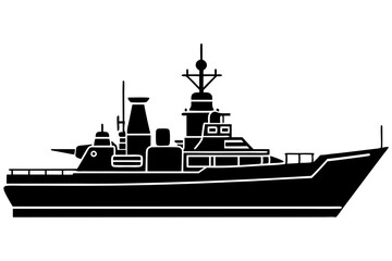 Warship silhouette, Warship vector illustration