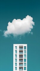 Wall Mural - Sleek Modern Highrise Against Bright Blue Sky in Vertical Framing