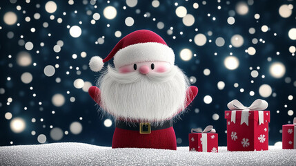 Wall Mural - Little funny Santa Claus with gifts