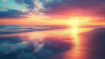 Sticker - Sunset Over the Ocean with Colorful Clouds Reflecting in the Water