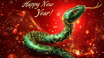 Wall Mural - New Year greeting card with a stunningly beautiful snake