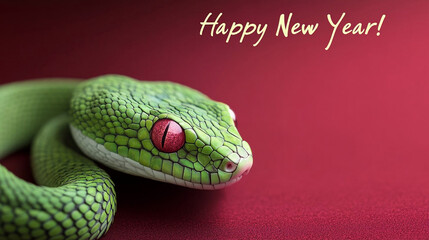 Wall Mural - Red banner for New Year with congratulations and a green snake