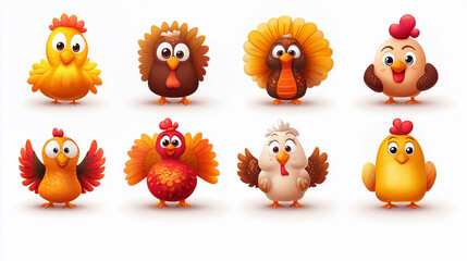 Wall Mural - Funny different turkeys sticker pack