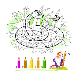 Wall Mural - Math education for children. Coloring book. Mathematical exercises on addition and subtraction. Solve examples and paint the cute snake. Developing counting skills. Printable worksheet for kids.