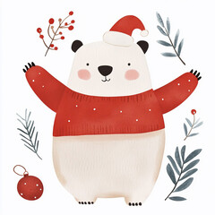 Wall Mural - Funny Christmas polar bear and Christmas decorations