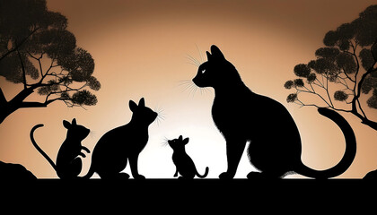  Cat silhouette vector, showing playful interaction between a cat and different figures,_1(125)