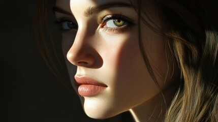 Canvas Print - Close-up Portrait of a Woman with Green Eyes and Brown Hair