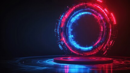 Wall Mural - Abstract Futuristic Sci-Fi Neon Circle Glow