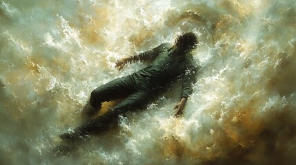 Wall Mural - A man is submerged in a swirling, ethereal cloud.