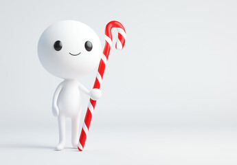 Canvas Print - 3D white figure with candy cane. Christmas Celebration Time