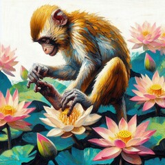 Wall Mural - oil painting of a monkey