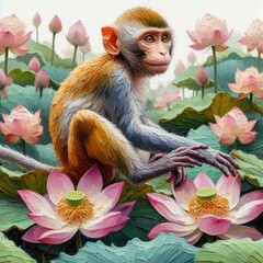 Wall Mural - oil painting of a monkey