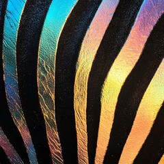 Poster - Abstract iridescent rainbow stripes on a black background.