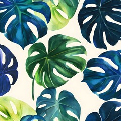 Wall Mural - Watercolor Tropical Leaves Pattern