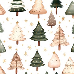 Wall Mural - Watercolor Christmas Tree Pattern