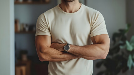 Man Wearing White T Shirt with Arms Crossed and Watch