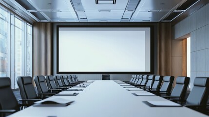 Empty Modern Conference Room with Projection Screen and Table