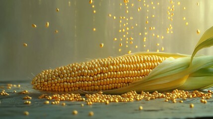 Sticker - A Close-Up of a Single Ear of Corn with Kernels Falling Off