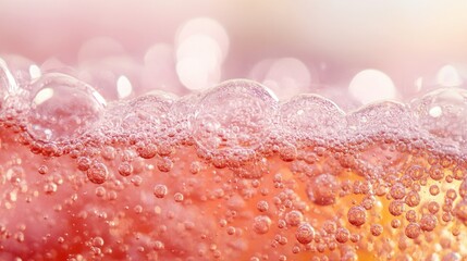 Wall Mural - Close-up of Bubbles in a Pink Liquid