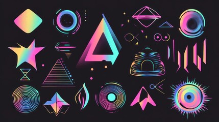 Sticker - Abstract Geometric Shapes in Neon Colors