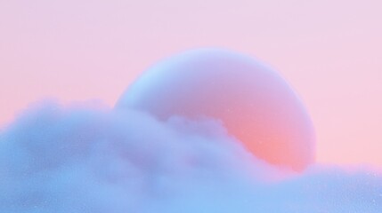 Minimalistic illustration of a sun among clouds in gradient tones. Planet or solar star on a pinkish gradient background.