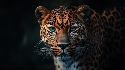 Wall Mural - Close-up Portrait of a Leopard with Striking Blue Eyes