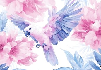 Wall Mural - Pink Parrot with Flowers