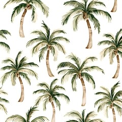 Wall Mural - Watercolor Seamless Pattern Palm Tree