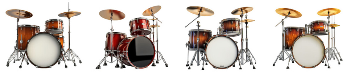 Drum sets with different finishes musical instruments and percussion performance transparent background