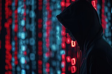 Aufkleber - A focused individual wearing a hoodie and glasses engages with a computer screen in a dimly lit room, highlighting concentration during late-night coding