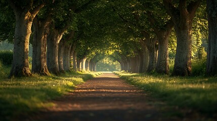 Canvas Print - Sunlit path through a canopy of trees, creating a tunnel of light.