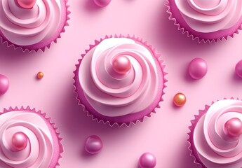 Sticker - Pink Cupcakes with Pearls on Pink Background