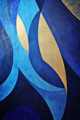 Canvas Print - Abstract Art with Blue and Gold Curves