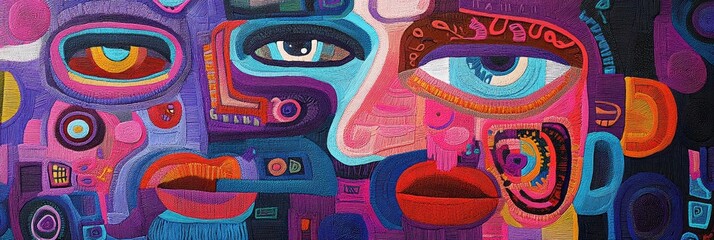 Poster - Vibrant Abstract Faces in Colorful Expressionist Art