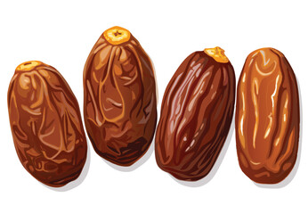 Four dates fruit drawing on white background