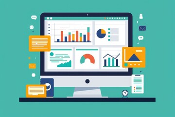Leinwandbilder - Computer monitor displaying colorful data visualizations and analytics perfect for business presentations in a modern office environment