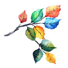 Poster - Watercolor painting of a branch with colorful leaves.