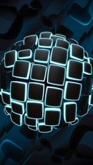 Poster - Glowing black and blue abstract squares background pattern 3D rendering