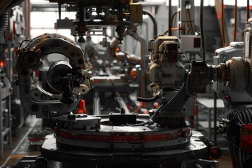 Leinwandbilder - A busy production line operates efficiently in a modern manufacturing facility during daytime hours, showcasing advanced machinery and workflow