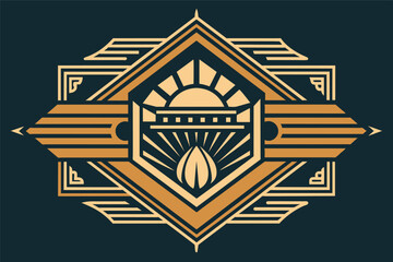 Poster - Artistic geometric design featuring a sun motif and floral elements, showcasing a harmonious blend of shapes in a modern style, suitable for contemporary decor or branding